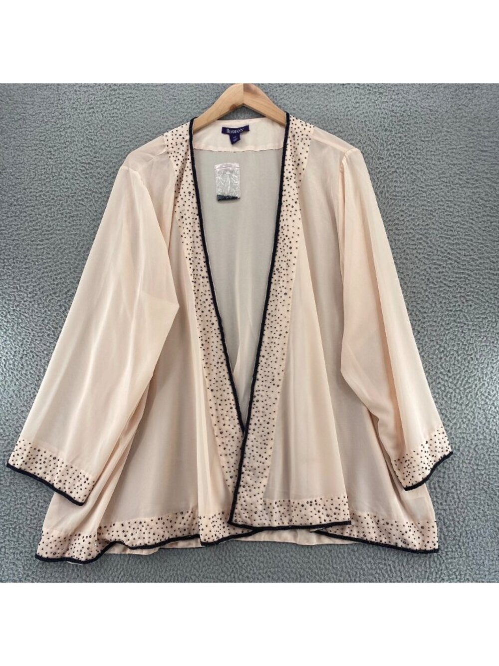 Roamans Top Womens 32W Cream Beaded Sequin Kimono Contrast Trim Long Sleeve NWT*